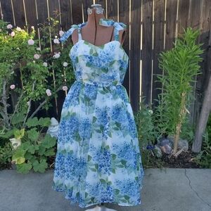 JessaKae Blue and Green Floral Tie-Shoulder Midi Dress